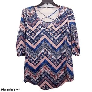 Moa Moa Women's Size Medium Blouse Chevron Print Made in USA Shirt Top